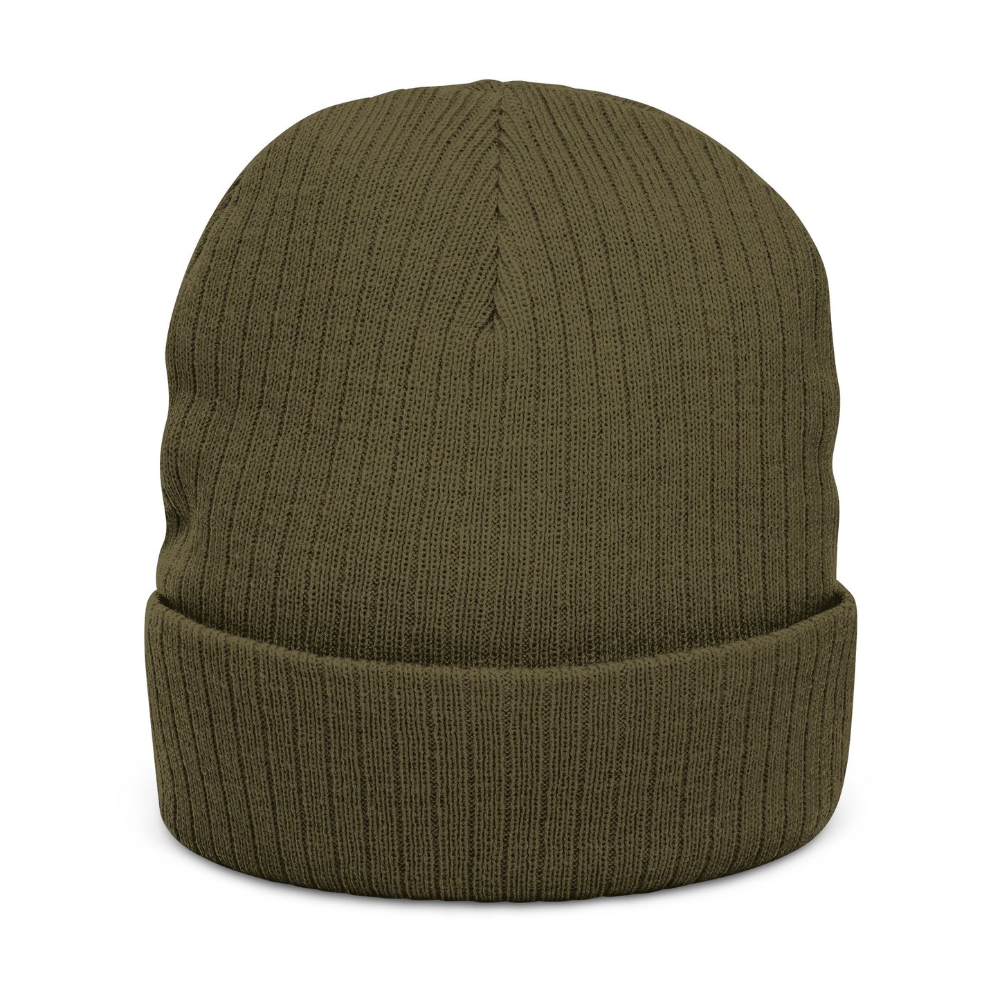 Fidelis Ultra Mortem Embroidered Beanie | Cuffed Ribbed Knit Hat | Black or Olive | Recycled Polyester Streetwear Beanie
