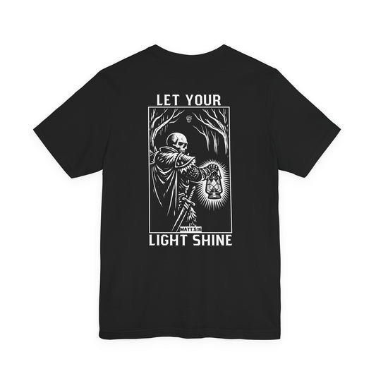LET YOUR LIGHT SHINE Shirt | Christian Warrior Tee | Skull Lamp Faith Shirt | Bella+Canvas 3001 | Minimal Christian Apparel