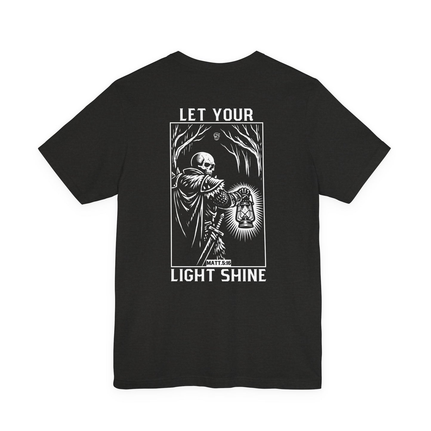 LET YOUR LIGHT SHINE Shirt | Christian Warrior Tee | Skull Lamp Faith Shirt | Bella+Canvas 3001 | Minimal Christian Apparel