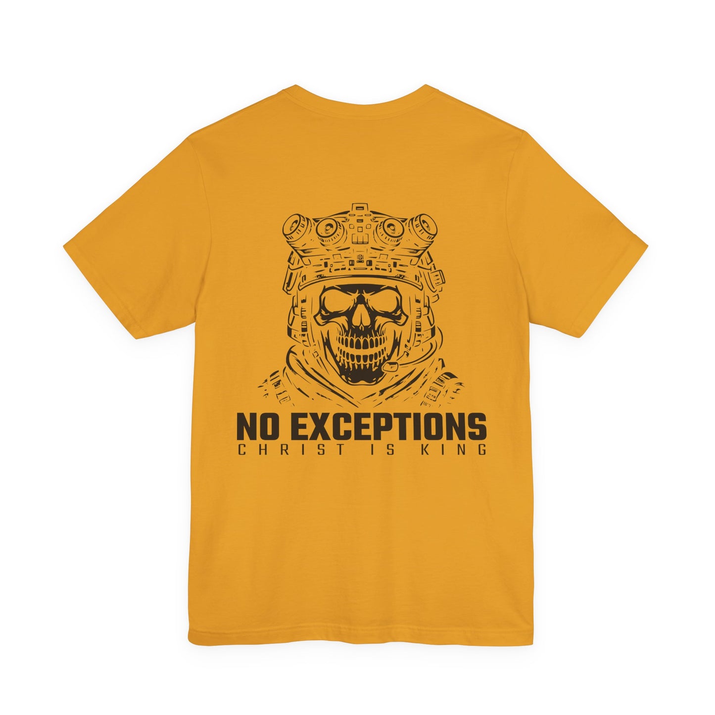 No Exceptions – Christ Is King Skull Warrior Back Print Tee | Bella+Canvas 3001