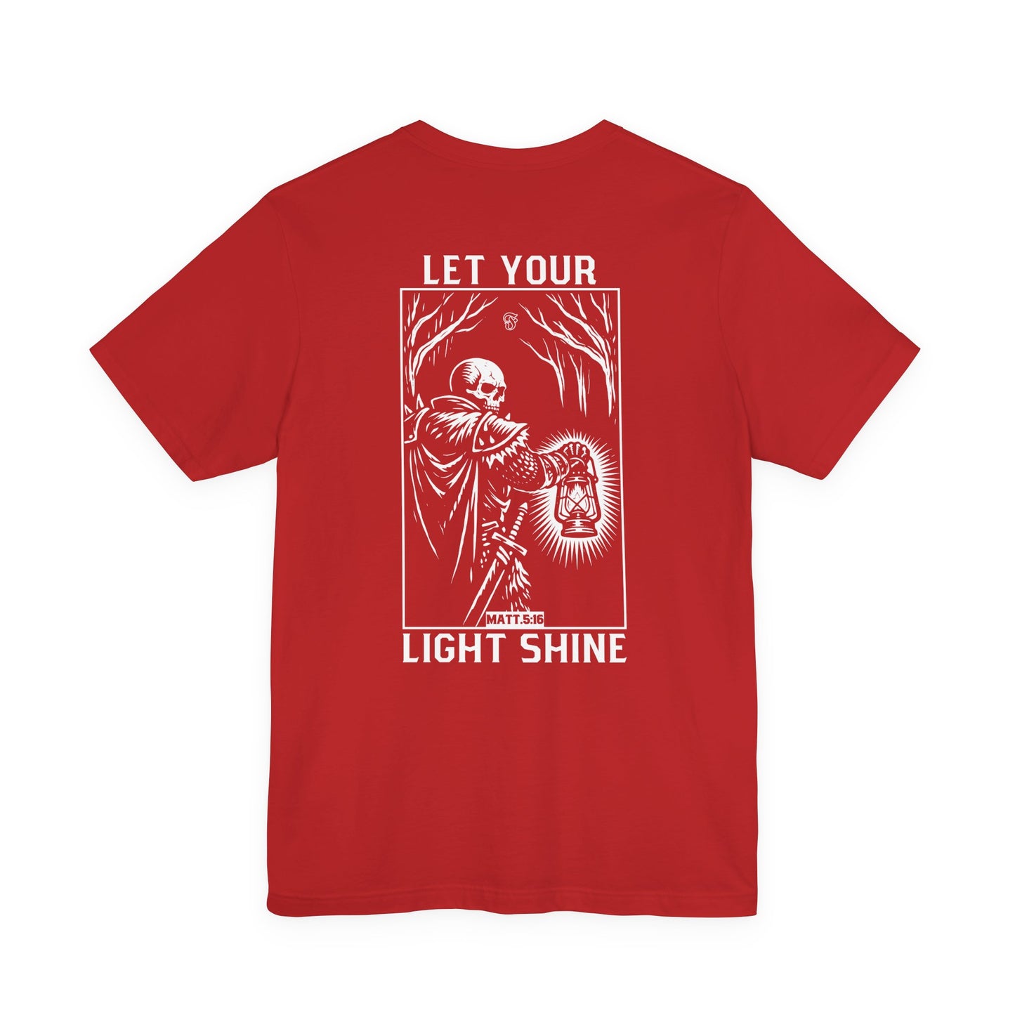 LET YOUR LIGHT SHINE Shirt | Christian Warrior Tee | Skull Lamp Faith Shirt | Bella+Canvas 3001 | Minimal Christian Apparel