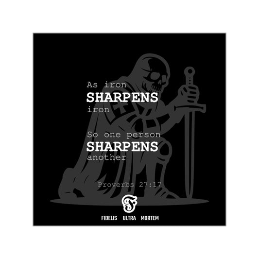 As Iron Sharpens Iron sticker | Square Vinyl Sticker, Proverbs 27:17, Knight Sword Design