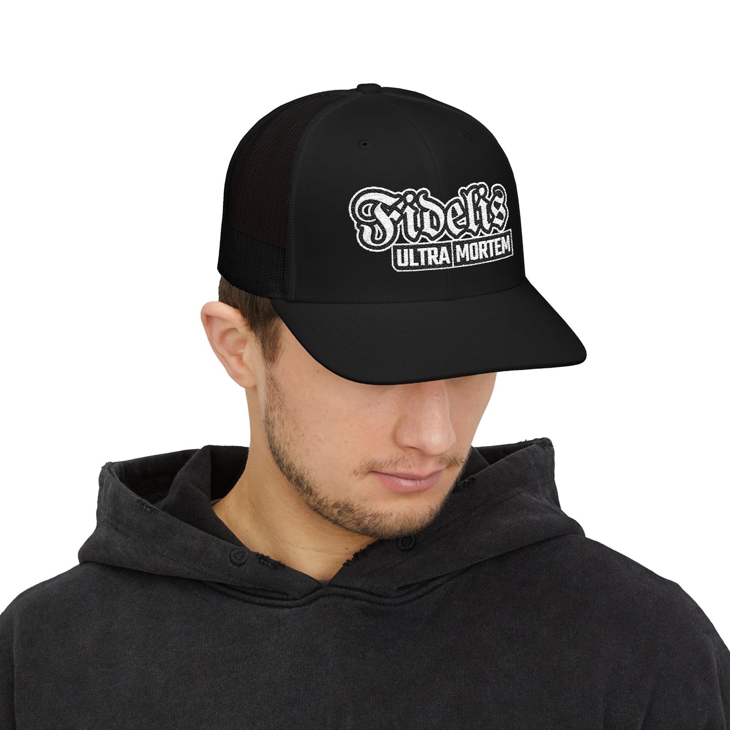 Fidelis Ultra Mortem | Black Richardson 112 Embroidered Trucker Snapback Cap