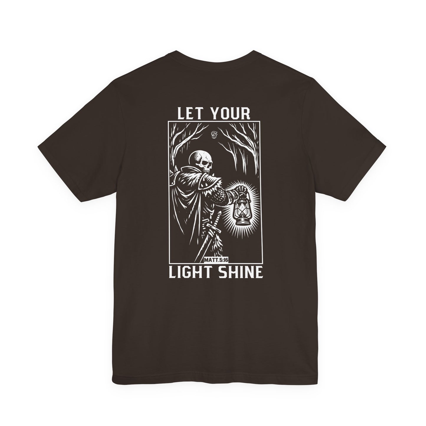 LET YOUR LIGHT SHINE Shirt | Christian Warrior Tee | Skull Lamp Faith Shirt | Bella+Canvas 3001 | Minimal Christian Apparel