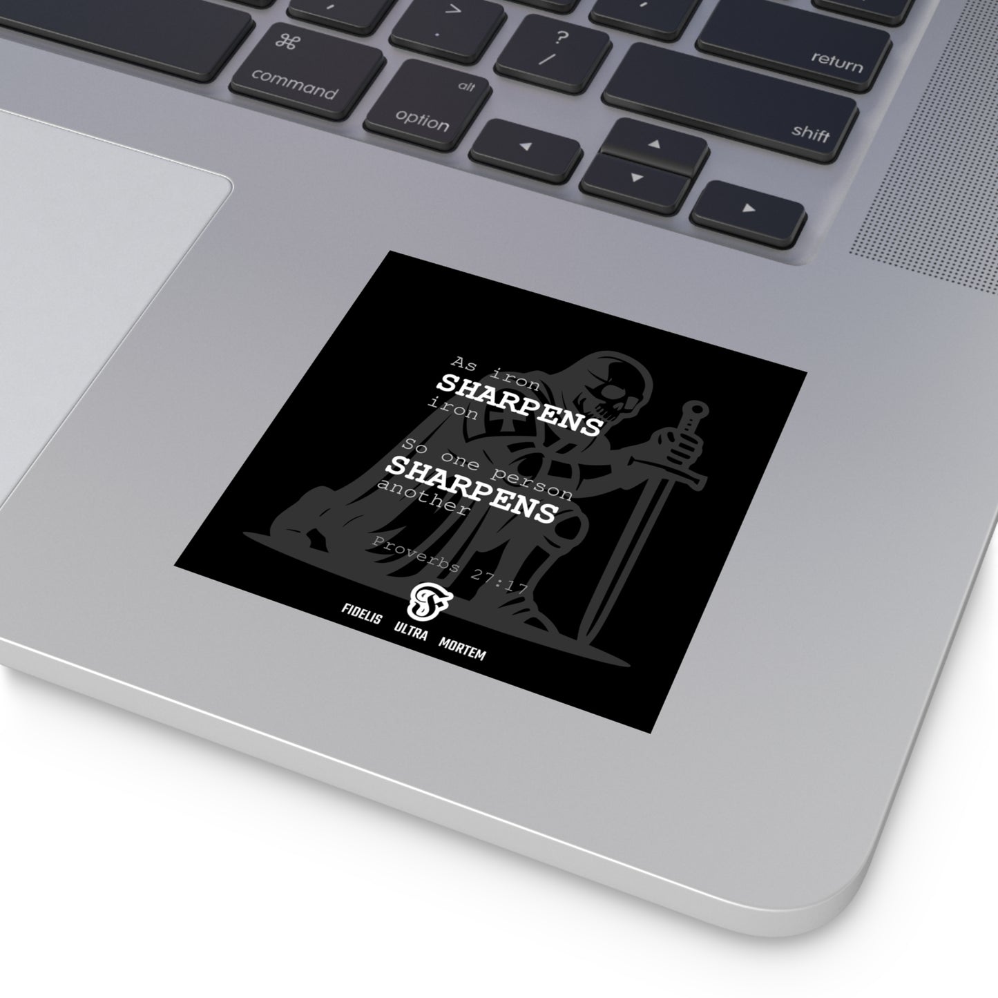 As Iron Sharpens Iron sticker | Square Vinyl Sticker, Proverbs 27:17, Knight Sword Design