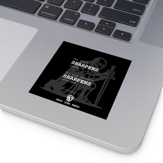 As Iron Sharpens Iron sticker | Square Vinyl Sticker, Proverbs 27:17, Knight Sword Design