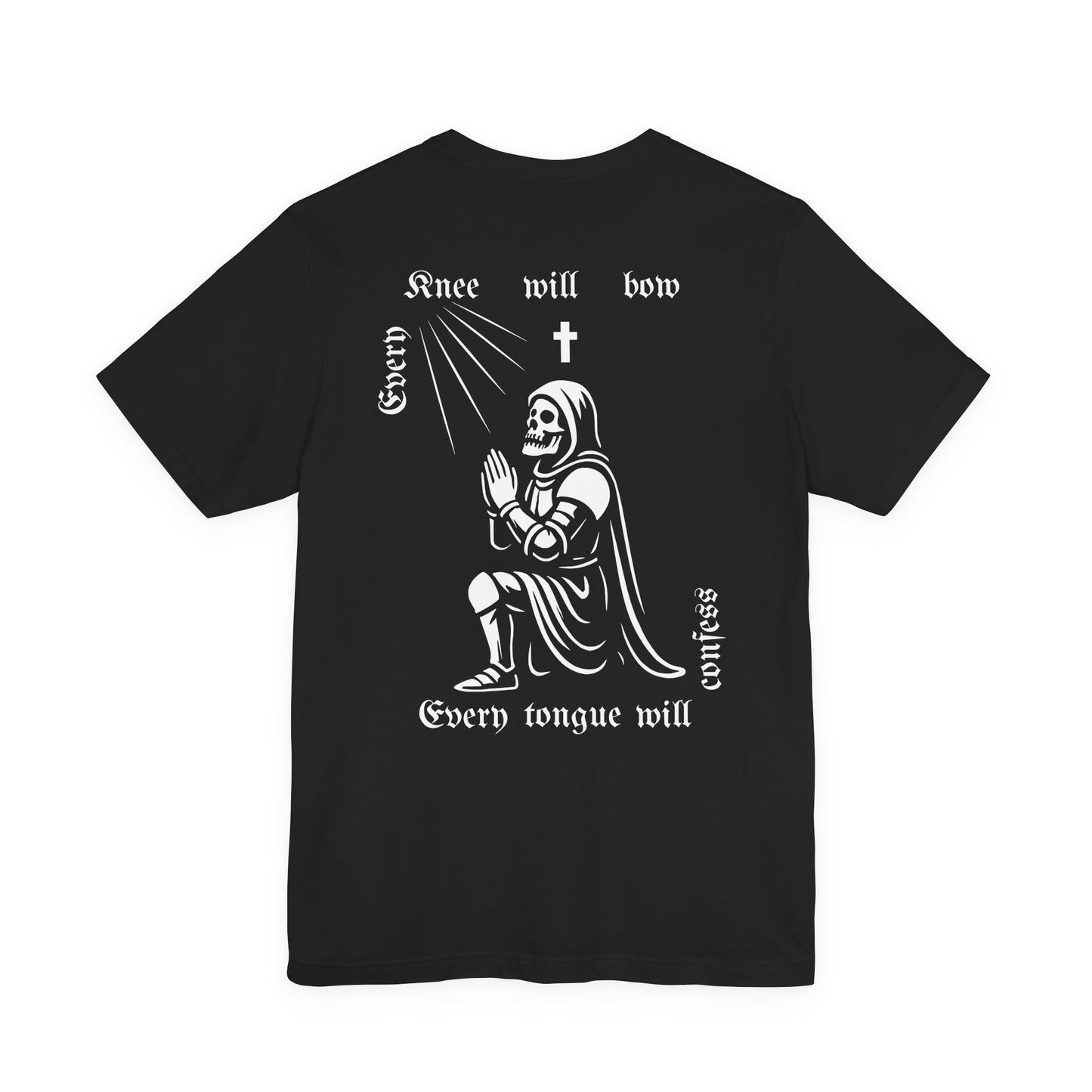 Fidelis Ultra Mortem Christian Warrior Shirt Every Knee Will Bow, Every Tongue Will Confess Bible Verse Tee - Faithful Beyond Death Apparel