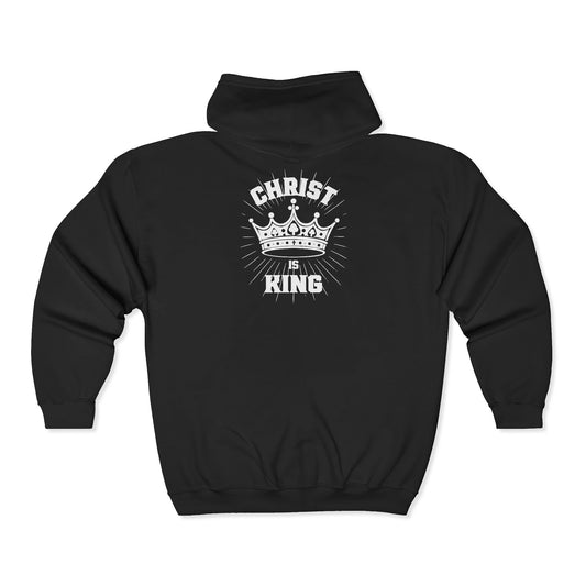 Christ Is King Zip Up Hoodie by Fidelis Ultra Mortem | Gildan 18600 Black Christian Hoodie
