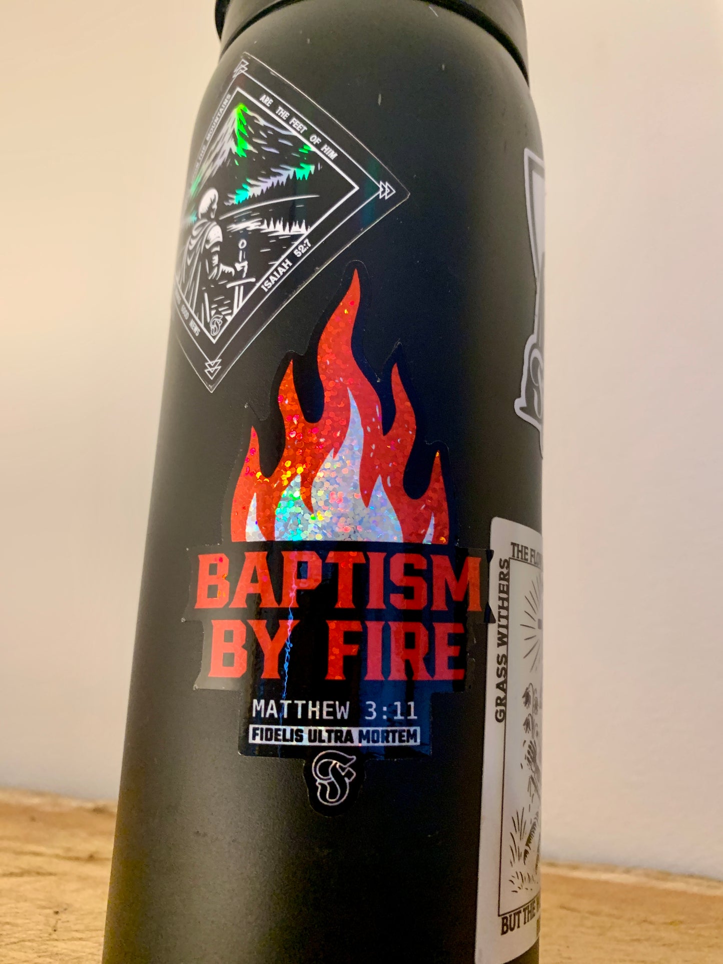 Baptism by Fire Glitter Sticker – Christian Vinyl Decal, Matthew 3:11