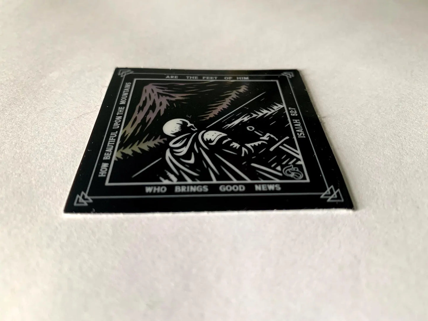 Isaiah 52:7 Holographic Christian Sticker 3x3 | Scripture Faith Decal | Fidelis Ultra Mortem