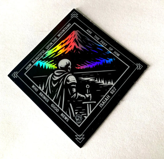 Isaiah 52:7 Holographic Christian Sticker 3x3 | Scripture Faith Decal | Fidelis Ultra Mortem